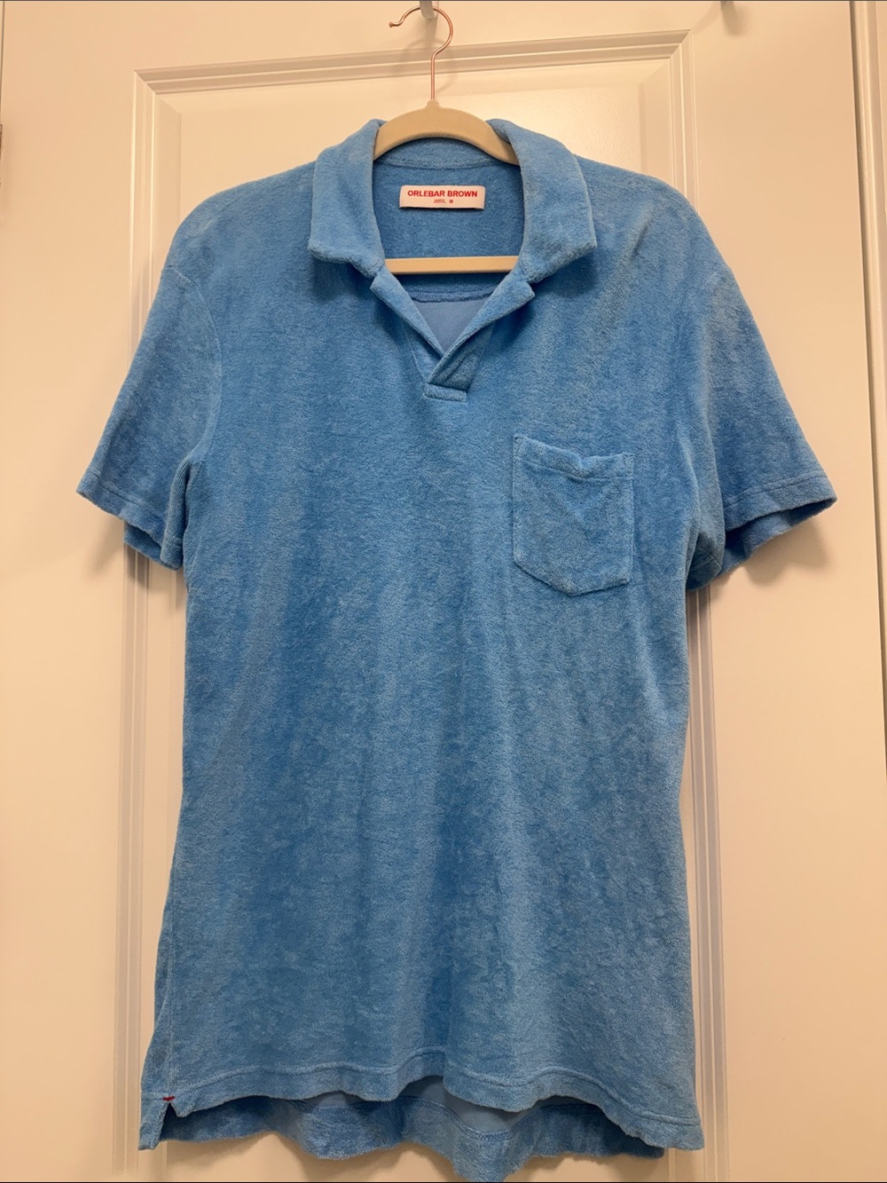 Orlebar Brown Light Blue Terry Polo with Chest Pocket